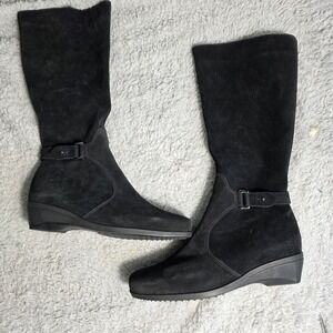 La‎ Canadienne Black Suede Wedge Knee High Boots Waterproof Insulated 9.5 WIDE